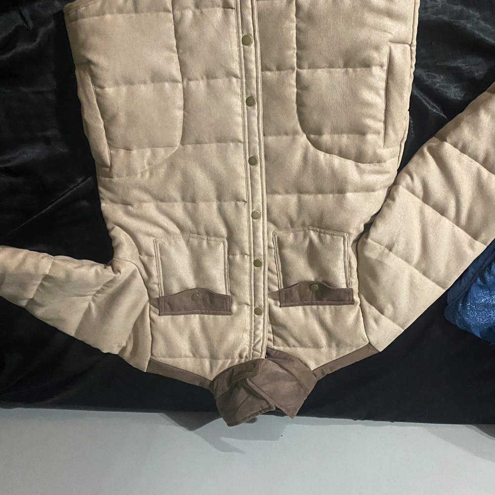 Tan Puffer Jacket with Brown Accents